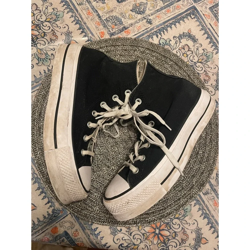 Converse Chuck Taylor All Star Platform High Top Black Canvas Sneakers Womens 6 - Picture 2 of 5